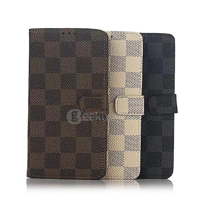 Plaid Pattern Protective Leather Case With Holder/Card Slots/Wallet For SONY Xperia Z5 Smartphone - Brown
