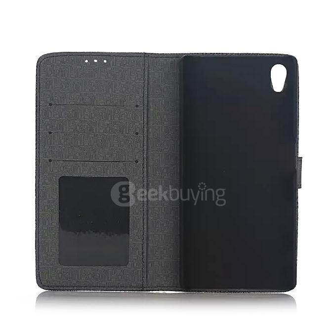 Plaid Pattern Protective Leather Case With Holder/Card Slots/Wallet For SONY Xperia Z5 Smartphone - Brown