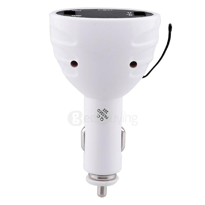 VST-708 3-in-1 Multi-Functional Voltage Thermometer Dual USB Car Charger Adapter - White