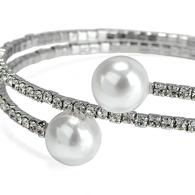 LBOS Fashion Women's Luxury Jewelry Cubic Zirconia Shell Bead Open Mouth Bracelet - Silver