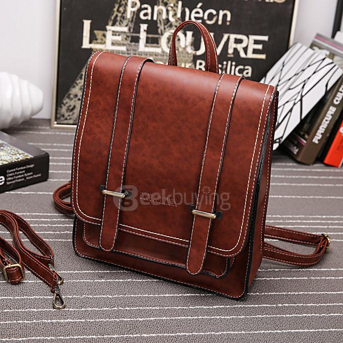 Retro Fashion Lady Bag Shoulder Bag College Style Backpack - Dark Brown