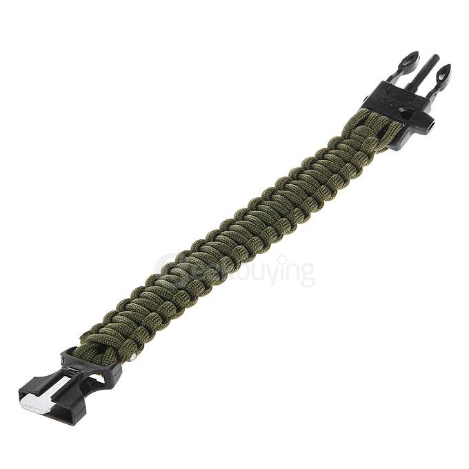 Outdoor Multi-purpose Survival Paracord Bracelet with Fire Starter and Safety Whistle - Army Green