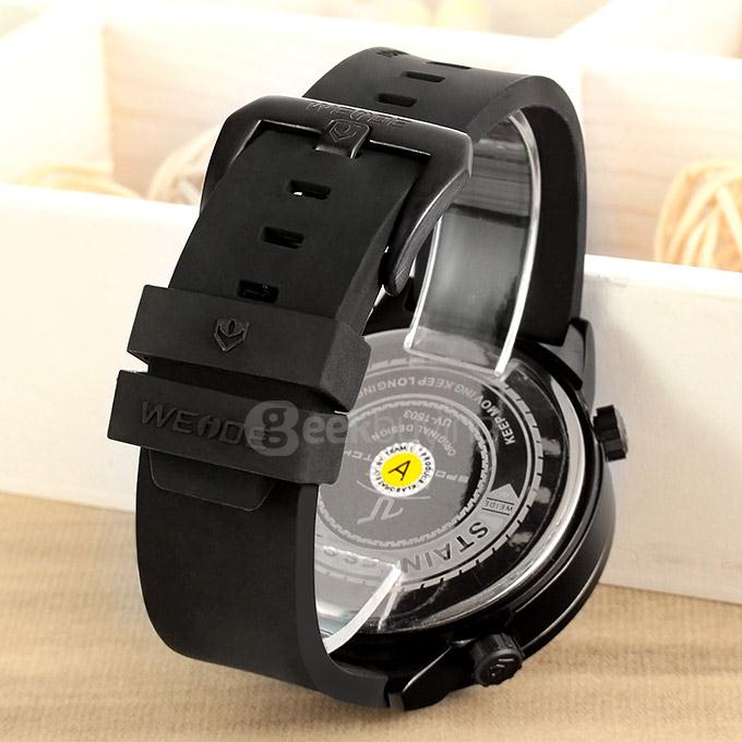 WEIDE UV1503 Trendy 3ATM Waterproof Electronic Men Quartz Sport Wristwatch PU Strap Alloy Shell 3 Time Zones - Black