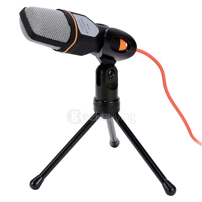 SF-666 Wired Stereo Condenser Microphone Studio Mic with Holder Clip for Chatting Singing Karaoke PC Laptop - Black