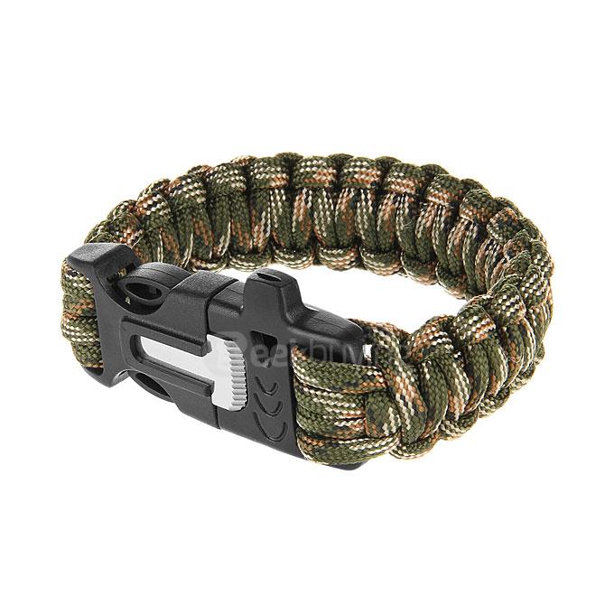 Outdoor Multi-purpose Survival Paracord Bracelet with Fire Starter and Safety Whistle - Camouflage