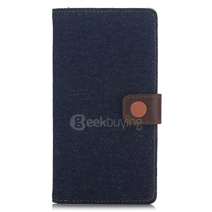 Denim Cloth Protective Leather Case With Holder/Card Slots/Wallet For SONY Xperia Z5 Smartphone - Black