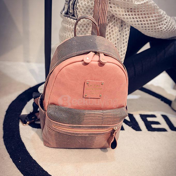 TL641 Lady Simple Rivet Shoulder Bag Leisure Travel Backpack - Pink