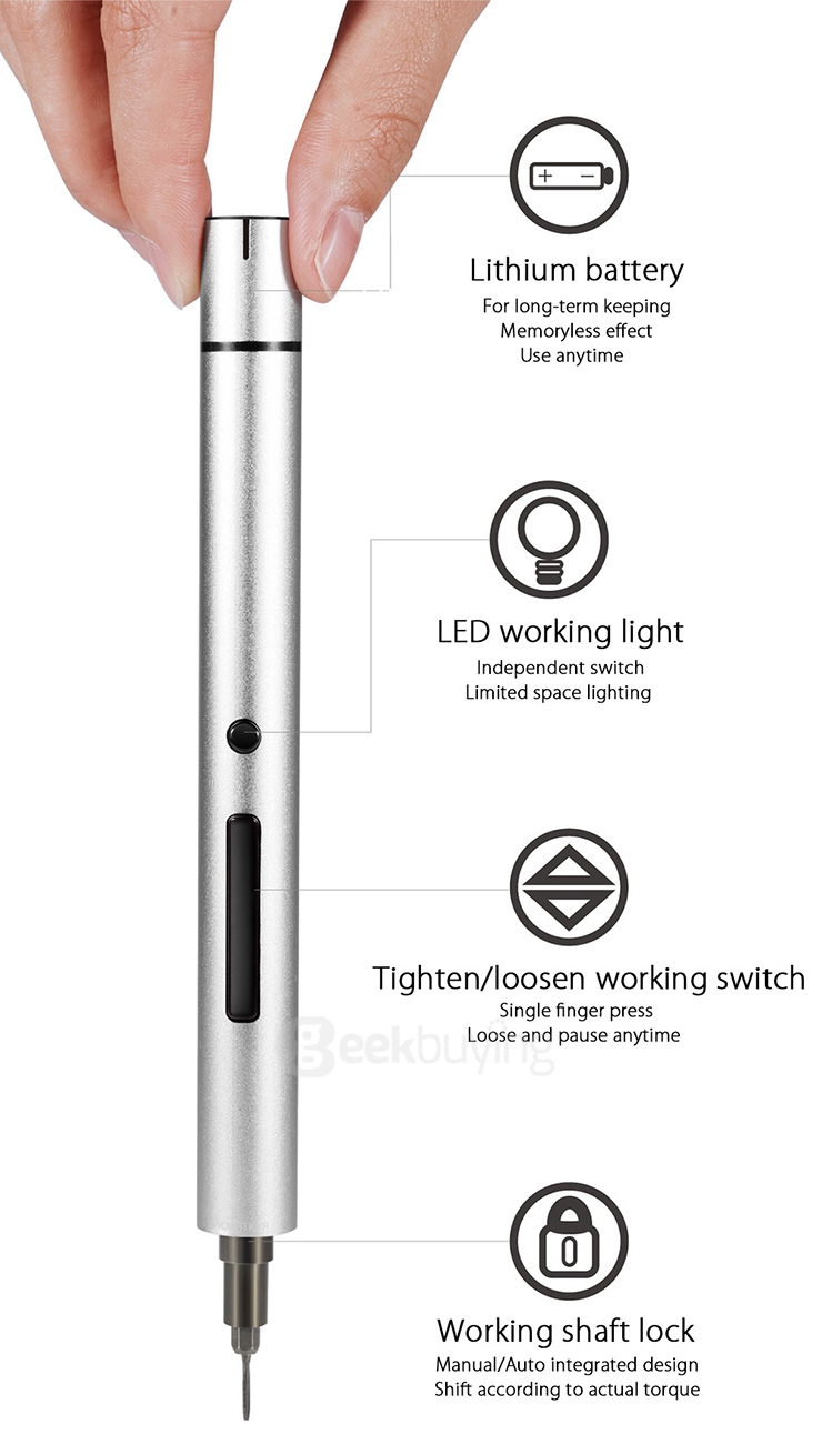 Wowstick 1S 1/8 Inch Toolkit Mini Lithium Cordless Electric Power Screwdriver With LED Base Cover Magnetic Board USB