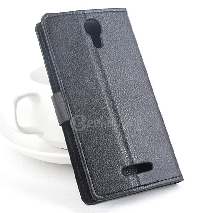 LingMao Litchi Peel Texture Protective Hard Cover Flip Stand Leather Case Cover for DOOGEE Nova Y100X Smartphone - Black