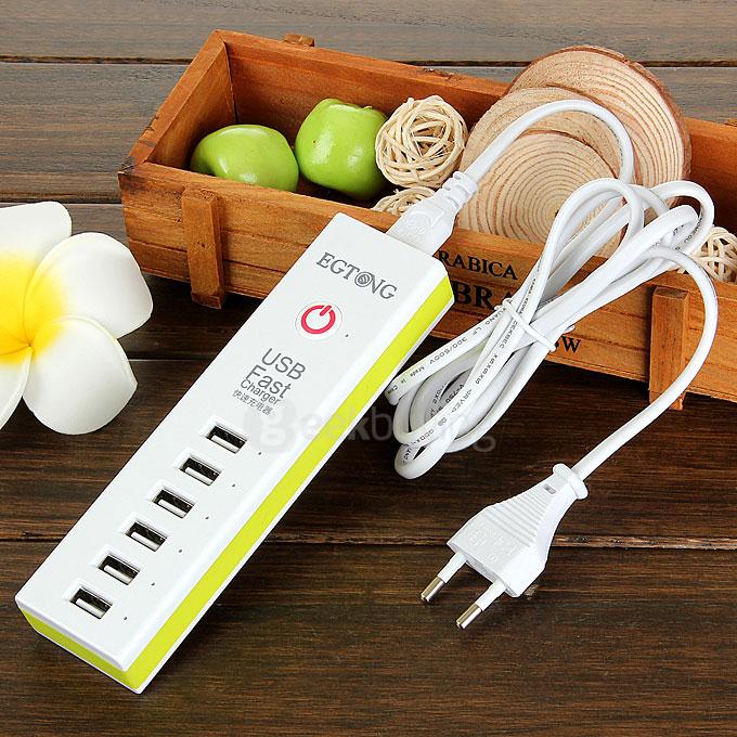 EGTONG 6-Port USB Fast Charger Fire-Resistant Smart Charger for iPhone / iPod / Tablet - EU Plug