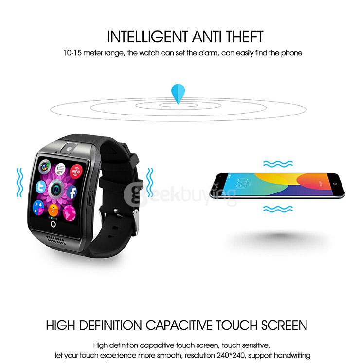 Q18 MTK6260A 1.3MP Camera TF Card and SIM Card Slot NFC Bluetooth 3.0 Smartwatch Smart Phone for Android and IOS - Black