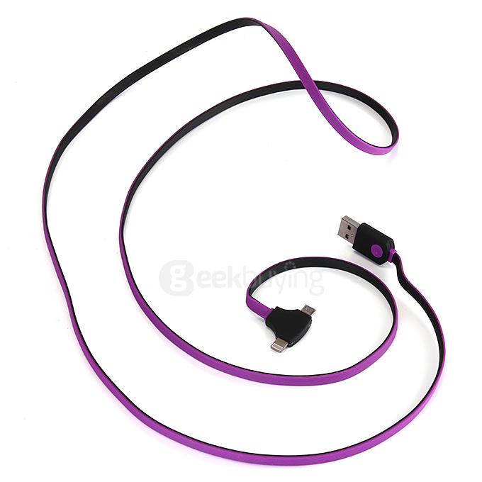 2-In-1 Smart Micro USB + 8Pin USB Fast Sync Data Charging Cable 1.5M with LED Indicator for Samsung iPhone - Purple