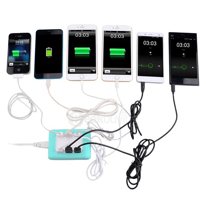 US Plug TYD-531 6-Port USB Charger for Android / iOS Devices - Green + White