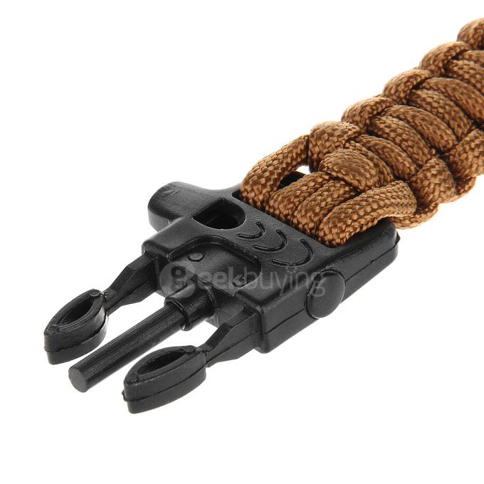 Outdoor Multi-purpose Survival Paracord Bracelet with Fire Starter and Safety Whistle - Brown