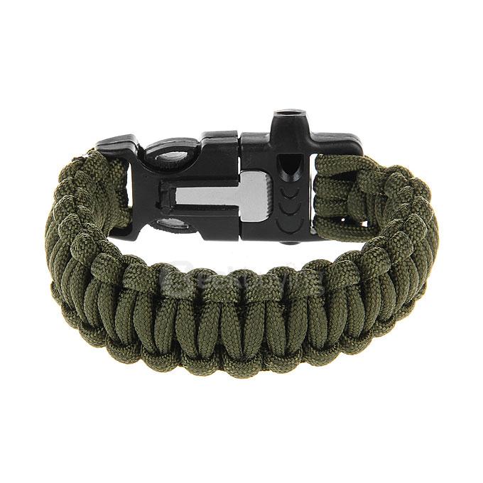 Outdoor Multi-purpose Survival Paracord Bracelet with Fire Starter and Safety Whistle - Army Green