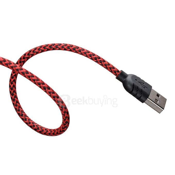 Remax Nylon Fiber Double Sided Micro USB Cable Fast Charging Data Sync Flat Cord for Samsung HTC Huawei Xiaomi And More Android Phones - Red