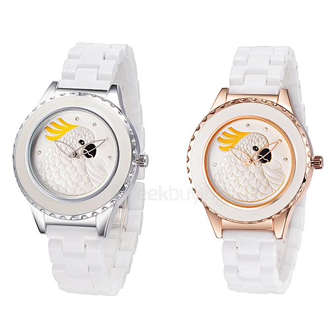 YR WH441 Stylish Quartz Ceramics Watch Lady Dress Watch with Special Colored Parrot Design 2 Pointers - Rose Gold