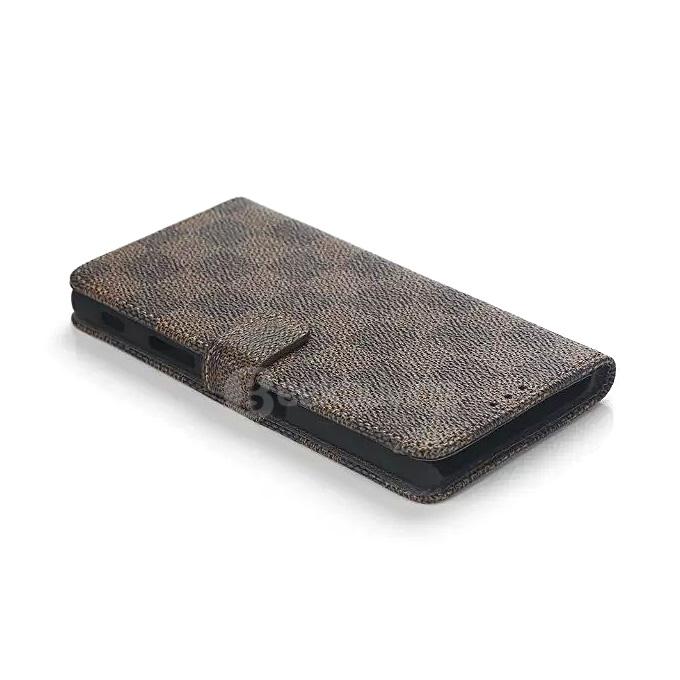 Plaid Pattern Protective Leather Case With Holder/Card Slots/Wallet For SONY Xperia Z5 Smartphone - Brown