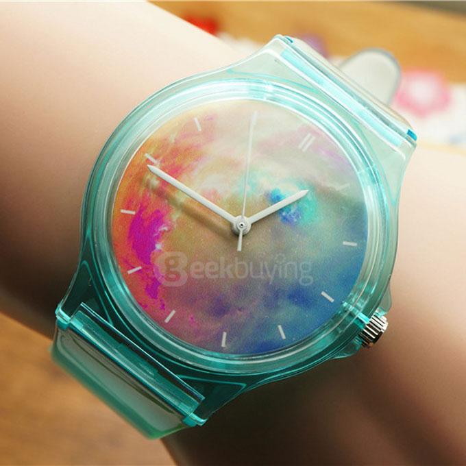 Willis 5771 Starry Sky Design 30M Waterproof Transparent Plastic Strap Crystal Jelly Novelty Student Watch - Green