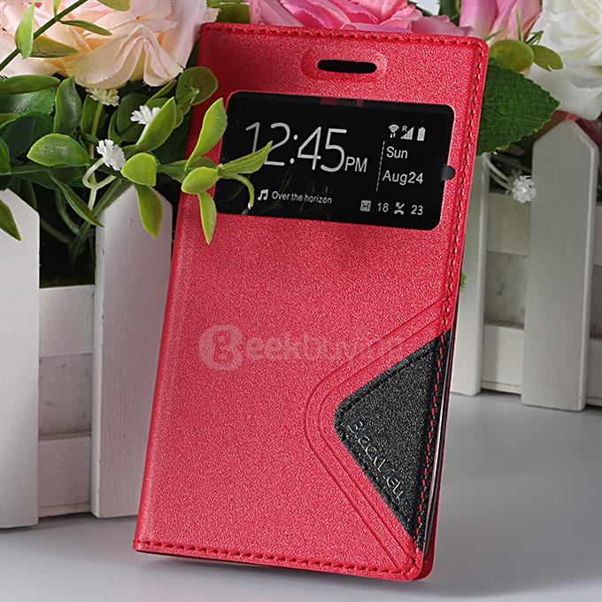 Window View Style Protective PU Leather Case Hard Flip Cover with Back Shell for Blackview Breeze Smartphone - Red