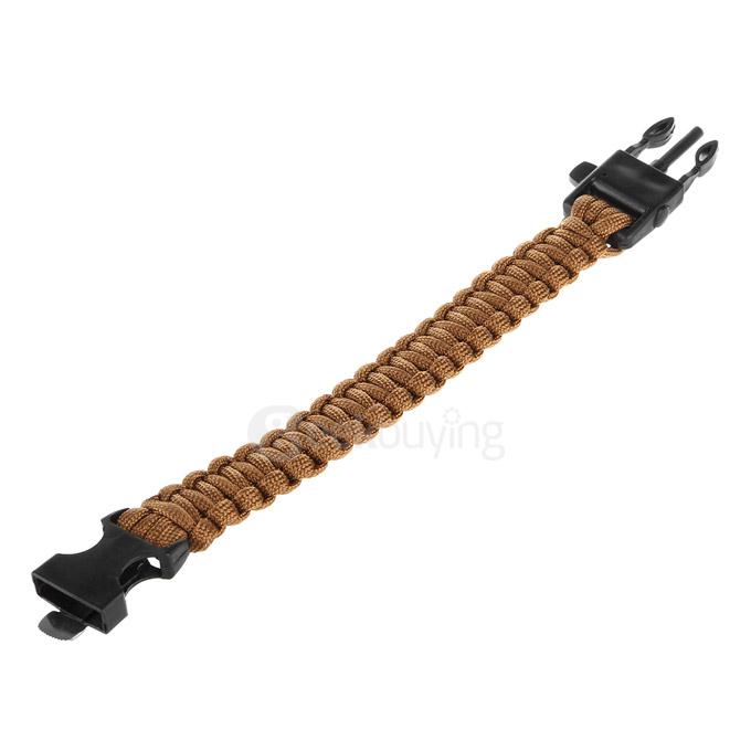 Outdoor Multi-purpose Survival Paracord Bracelet with Fire Starter and Safety Whistle - Brown