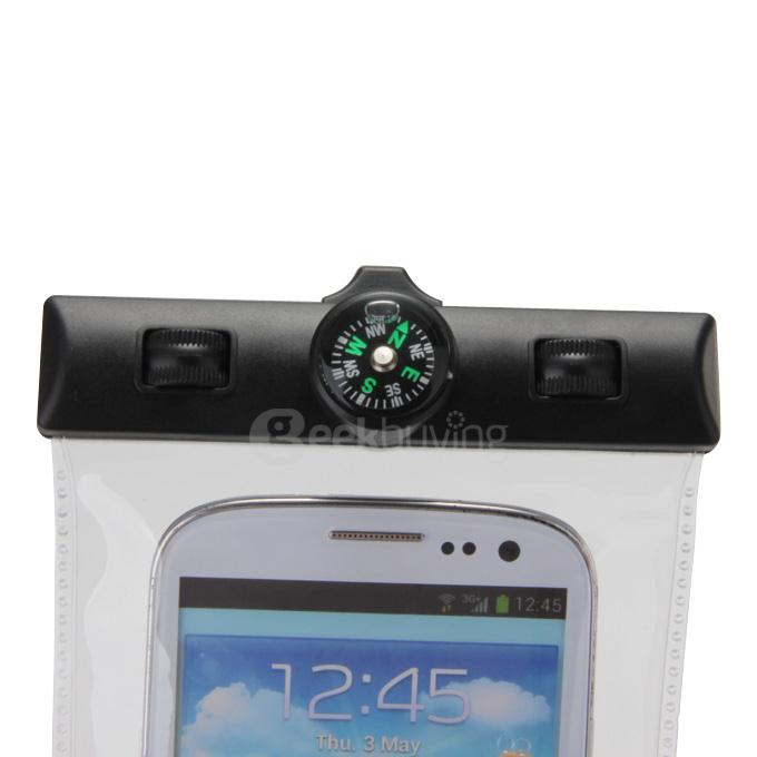 5.5In Waterproof Case Soft Pouch Protective Cover With Compass For iPhone6 Plus Universal Smartphones - Transparent