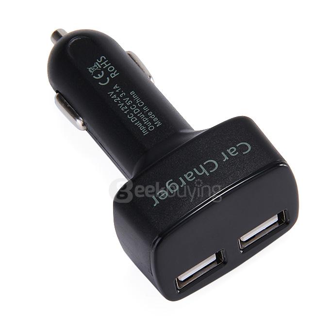 4 In 1 Car Charger Cigarette Lighter Dual USB Ports Voltage Current Meter Tester Adapter High Power - Black
