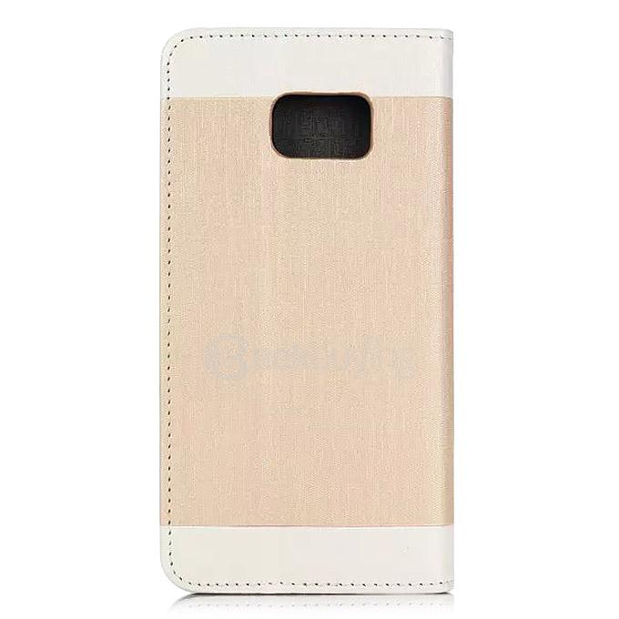 White Side Protective Leather Case With Holder/Card Slots/Wallet For Samsung Galaxy S6 Edge Plus - Golden