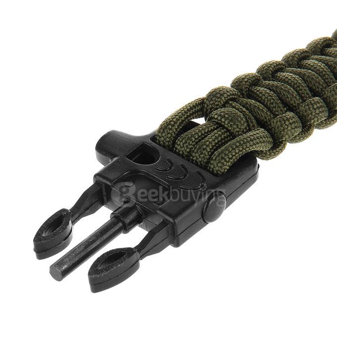 Outdoor Multi-purpose Survival Paracord Bracelet with Fire Starter and Safety Whistle - Army Green