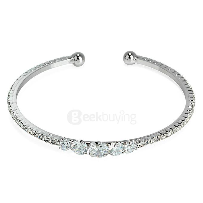 LBOS Fashion Women's Luxury Jewelry Beautiful Cubic Zirconia Open Mouth Bracelet - Silver