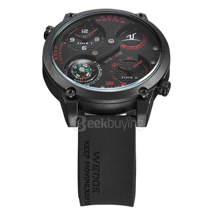 WEIDE UV1505 Trendy 3ATM Waterproof Electronic Men Quartz Sport Watch PU Strap Alloy Shell Dual Time Zones with Compass - Black