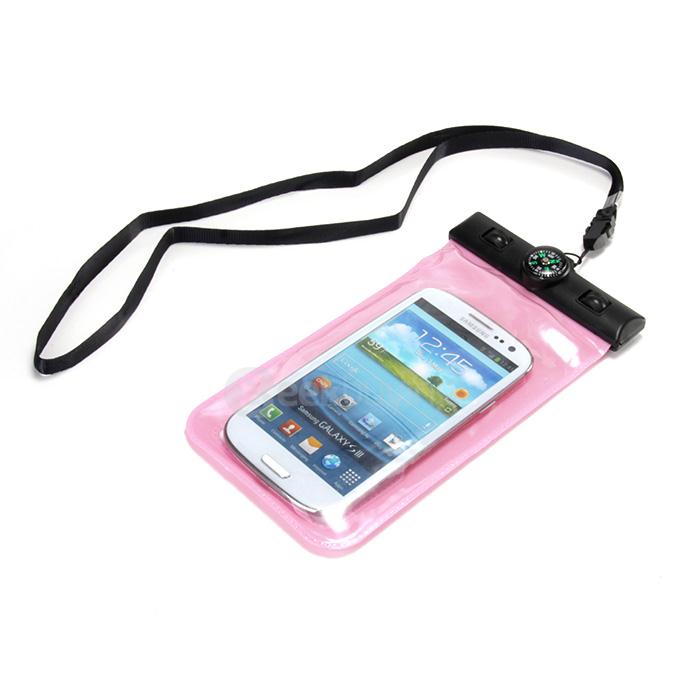 5.5In Waterproof Case Soft Pouch Protective Cover With Compass For iPhone6 Plus Universal Smartphones- Pink
