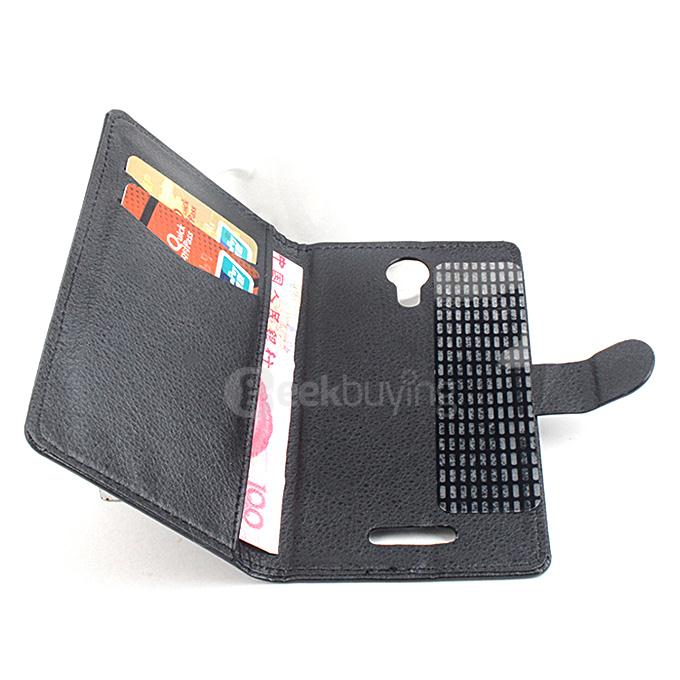 LingMao Litchi Peel Texture Protective Hard Cover Flip Stand Leather Case Cover for DOOGEE Nova Y100X Smartphone - Black