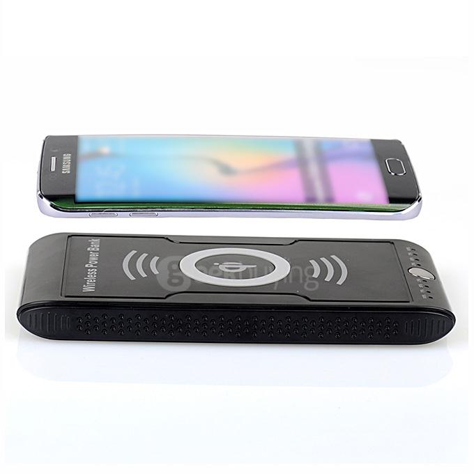 Itian Q12 8000mA Wireless Power Bank Backup Battery Charging Pad Qi USB Charger for Qi Compatible Devices - Black
