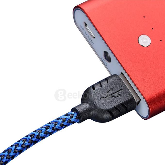 Remax Nylon Fiber Double Sided Micro USB Cable Fast Charging Data Sync Flat Cord for Samsung HTC Huawei Xiaomi And More Android Phones - Blue