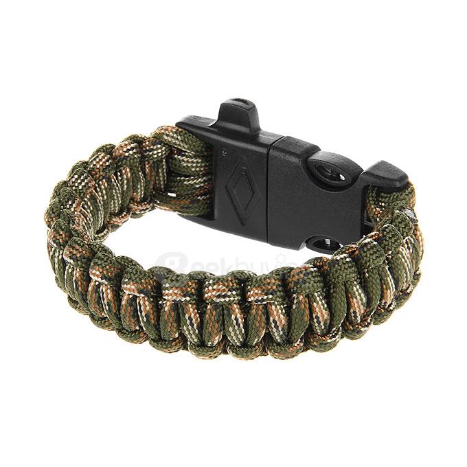 Outdoor Multi-purpose Survival Paracord Bracelet with Fire Starter and Safety Whistle - Camouflage