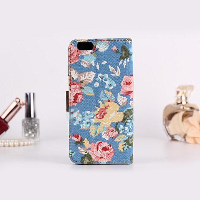 Clip Style Luxury Flower Pattern Wallet Leather Case Cover with Back Case For Apple iPhone 6s 4.7 inch - Blue