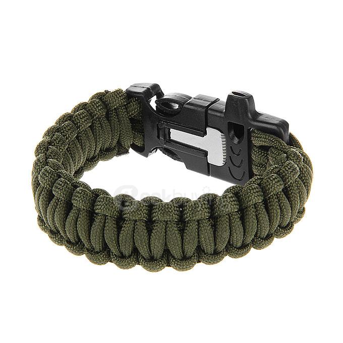 Outdoor Multi-purpose Survival Paracord Bracelet with Fire Starter and Safety Whistle - Army Green