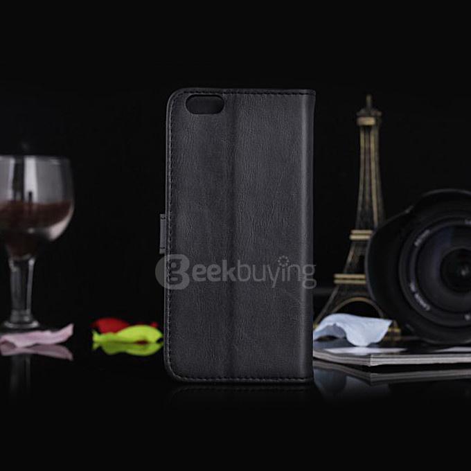 New Style Luxury Crazy Horse Pattern Wallet Leather Case Cover with Card Slots For Apple iPhone 6s Plus 5.5inch - Black