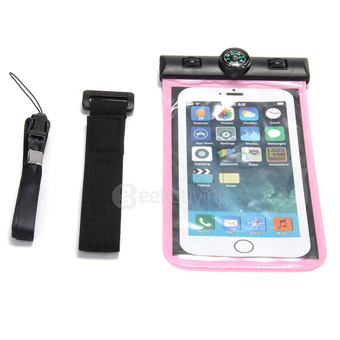 5.5In Waterproof Case Soft Pouch Protective Cover With Compass For iPhone6 Plus Universal Smartphones- Pink