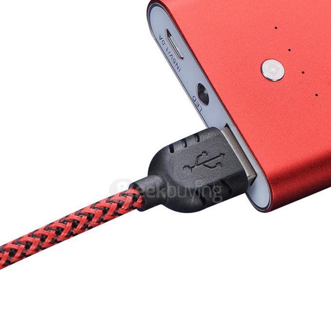 Remax Nylon Fiber Double Sided Micro USB Cable Fast Charging Data Sync Flat Cord for Samsung HTC Huawei Xiaomi And More Android Phones - Red