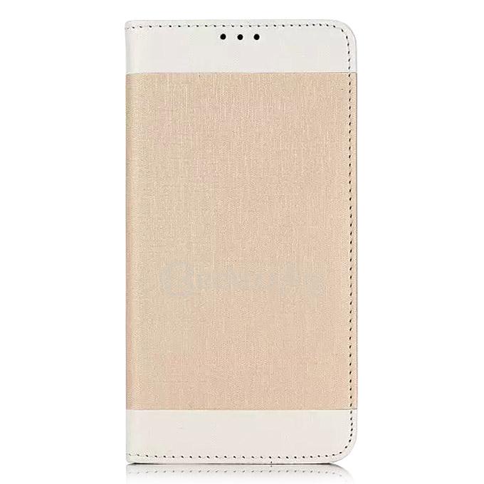 White Side Protective Leather Case With Holder/Card Slots/Wallet For Samsung Galaxy S6 Edge Plus - Golden