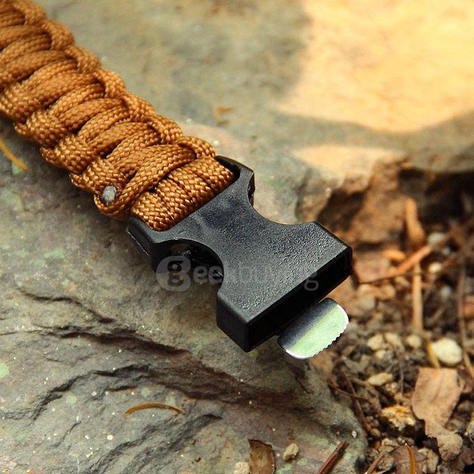 Outdoor Multi-purpose Survival Paracord Bracelet with Fire Starter and Safety Whistle - Brown