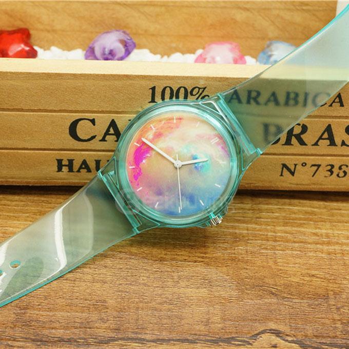 Willis 5771 Starry Sky Design 30M Waterproof Transparent Plastic Strap Crystal Jelly Novelty Student Watch - Green