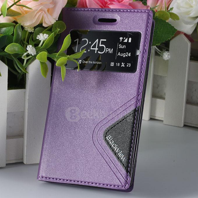Window View Style Protective PU Leather Case Hard Flip Cover with Back Shell for Blackview Breeze Smartphone - Purple
