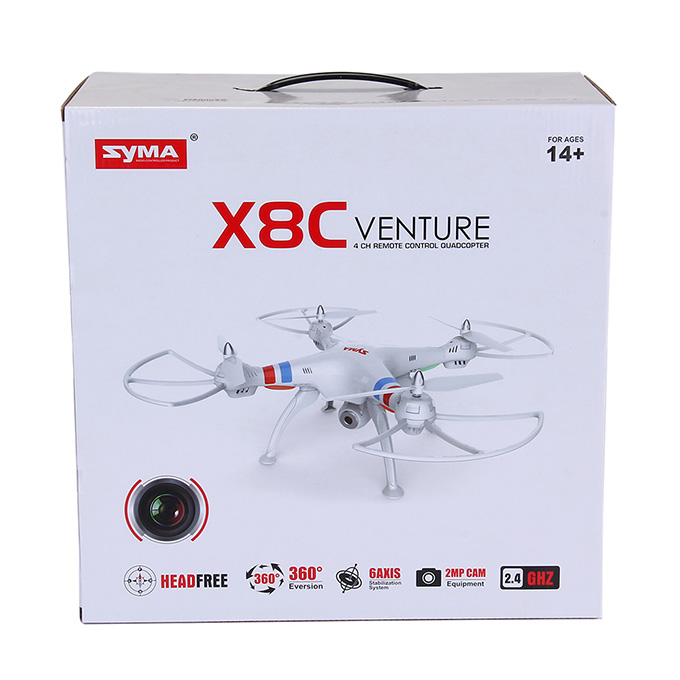 Syma X8C Venture Quadcopter 2MP HD Camera Headless Mode 2.4G RC RTF 6 Axis Gyro 3D Flip Fly - White