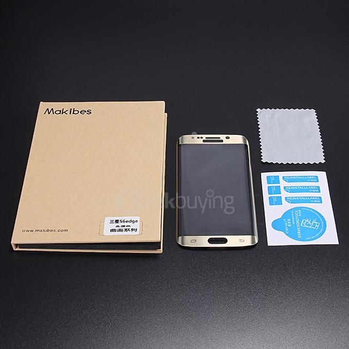 Makibes 3D Curved Surface Toughened Glass 0.2mm Screen Protector Film Cover Arc Edge For Samsung S6 Edge - Golden