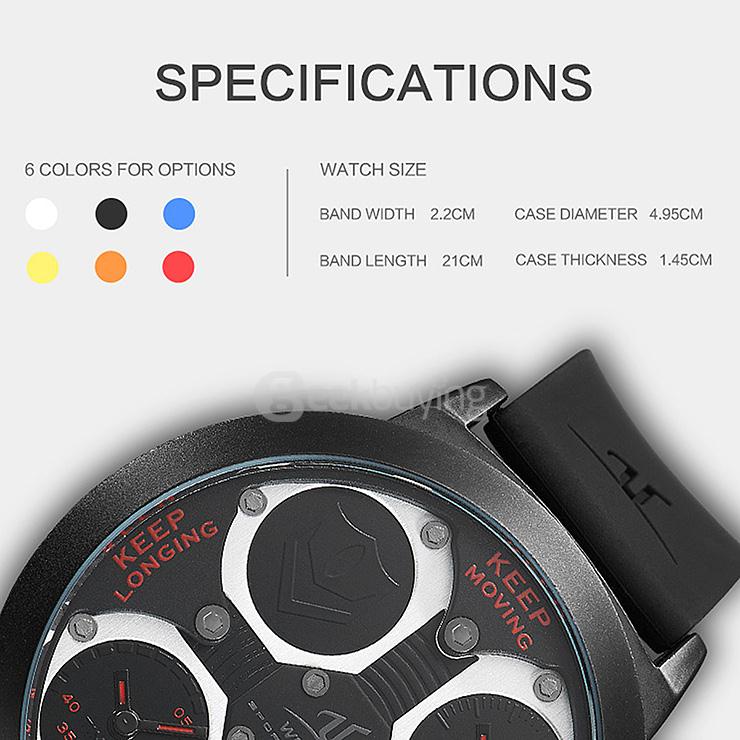 WEIDE UV1503 Trendy 3ATM Waterproof Electronic Men Quartz Sport Wristwatch PU Strap Alloy Shell 3 Time Zones - Black
