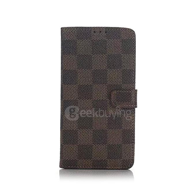 Plaid Pattern Protective Leather Case With Holder/Card Slots/Wallet For SONY Xperia Z5 Smartphone - Brown
