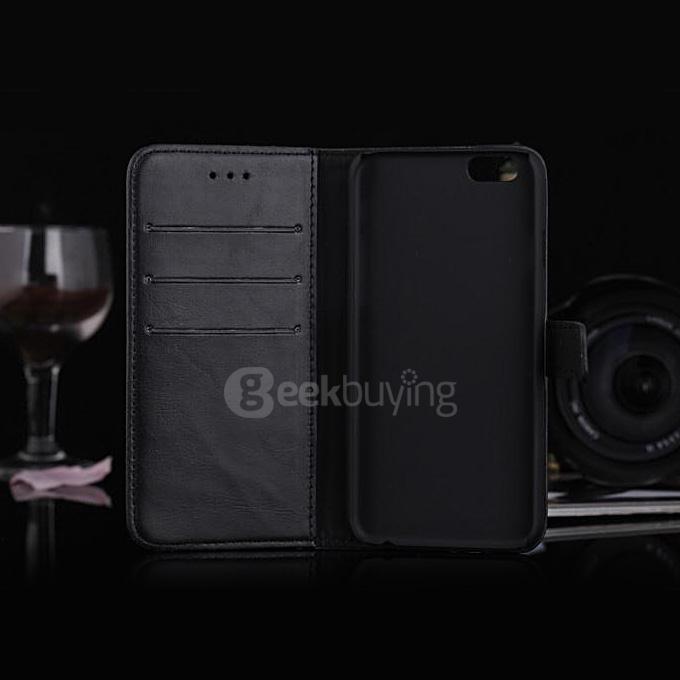 New Style Luxury Crazy Horse Pattern Wallet Leather Case Cover with Card Slots For Apple iPhone 6s Plus 5.5inch - Black